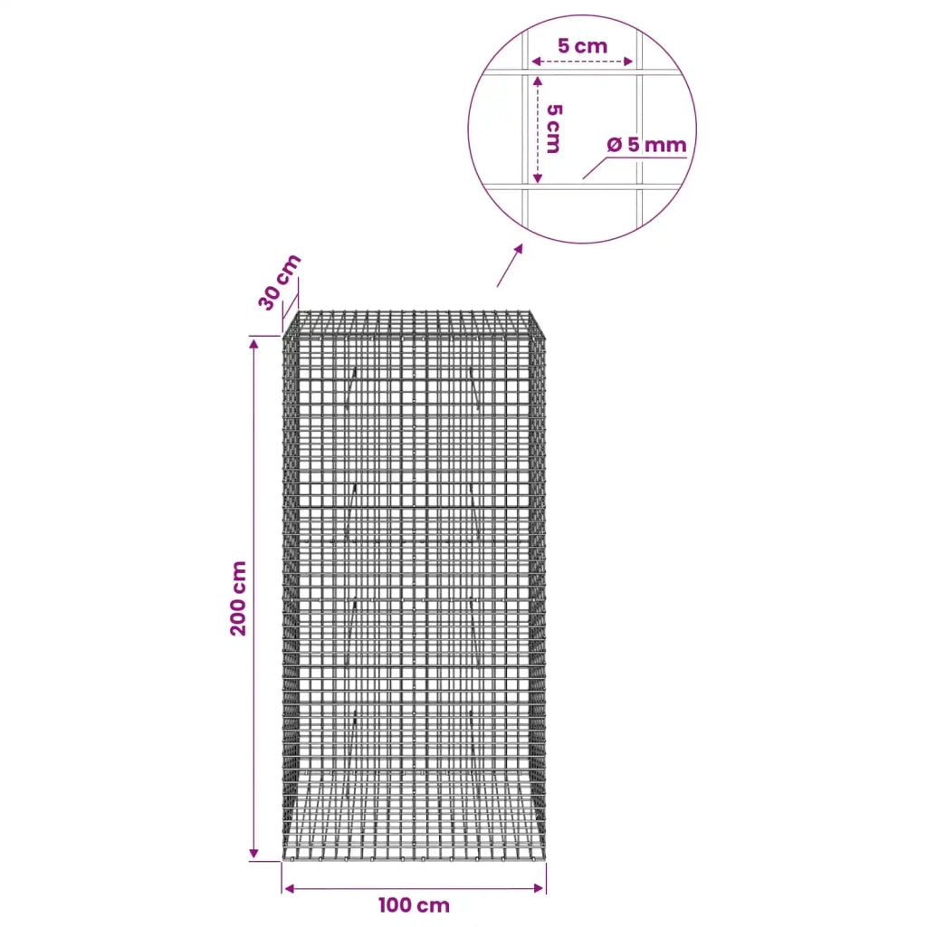 Gabione con filo da 5 mm e rete da 5x5 cm 100x30x200 cm 3464204