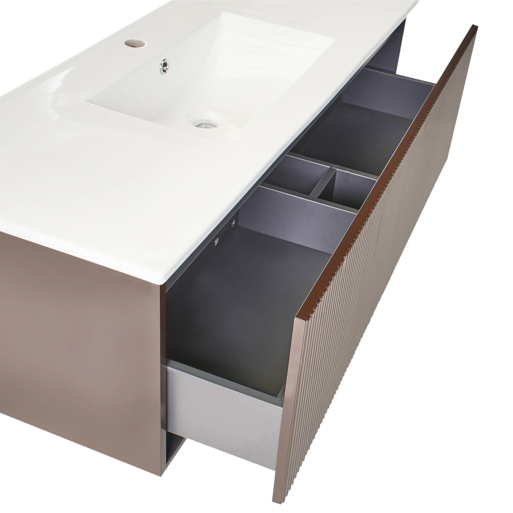 Mobiletto a muro con lavabo in legno massiccio per il bagno 120 cm Marrone design moderno