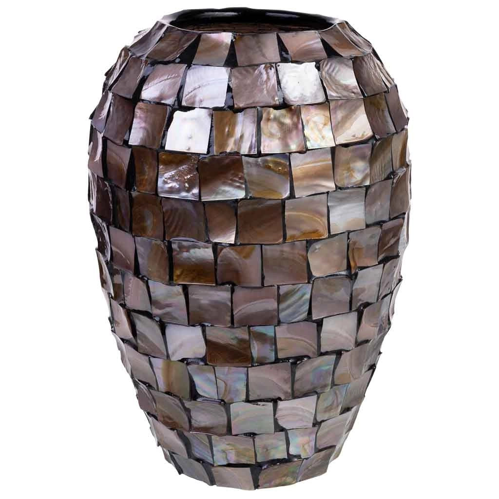 Vaso in madreperla marrone e legno D24x35h cm