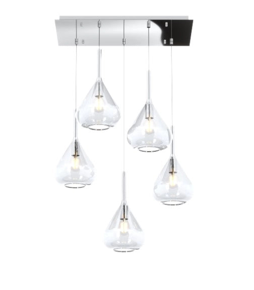 SOSPENSIONE CROMO 5 LUCI RETTANGOLARE VETRI TRASPARENTE 1177CR-S5 R-TR