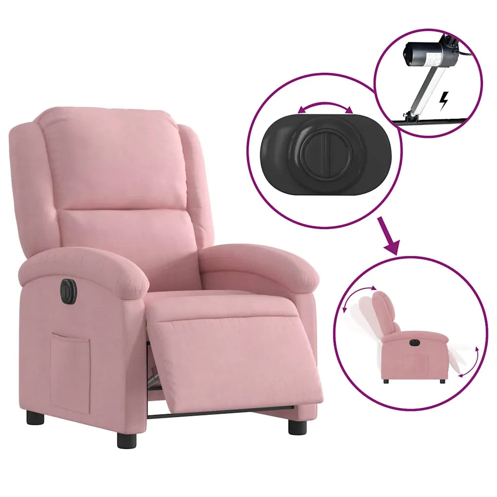 Poltrona Elettrica Reclinabile Massaggio in Velluto Rosa 3204282