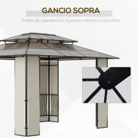Gazebo da Giardino 3.7x3m con Tetto in Policarbonato a 2 Livelli, Acciaio e Alluminio, Marrone