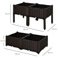 Set 4 Pezzi Fioriere da Esterno Autoirriganti Rialzate Letto da Giardino Rialzato per Fiori Effetto Rattan in PP, Marrone
