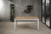 E-STYLO Tavolo allungabile con top rovere in melaminico e base in metallo bianco, 90cm X 156/ 316cm H. 76cm.