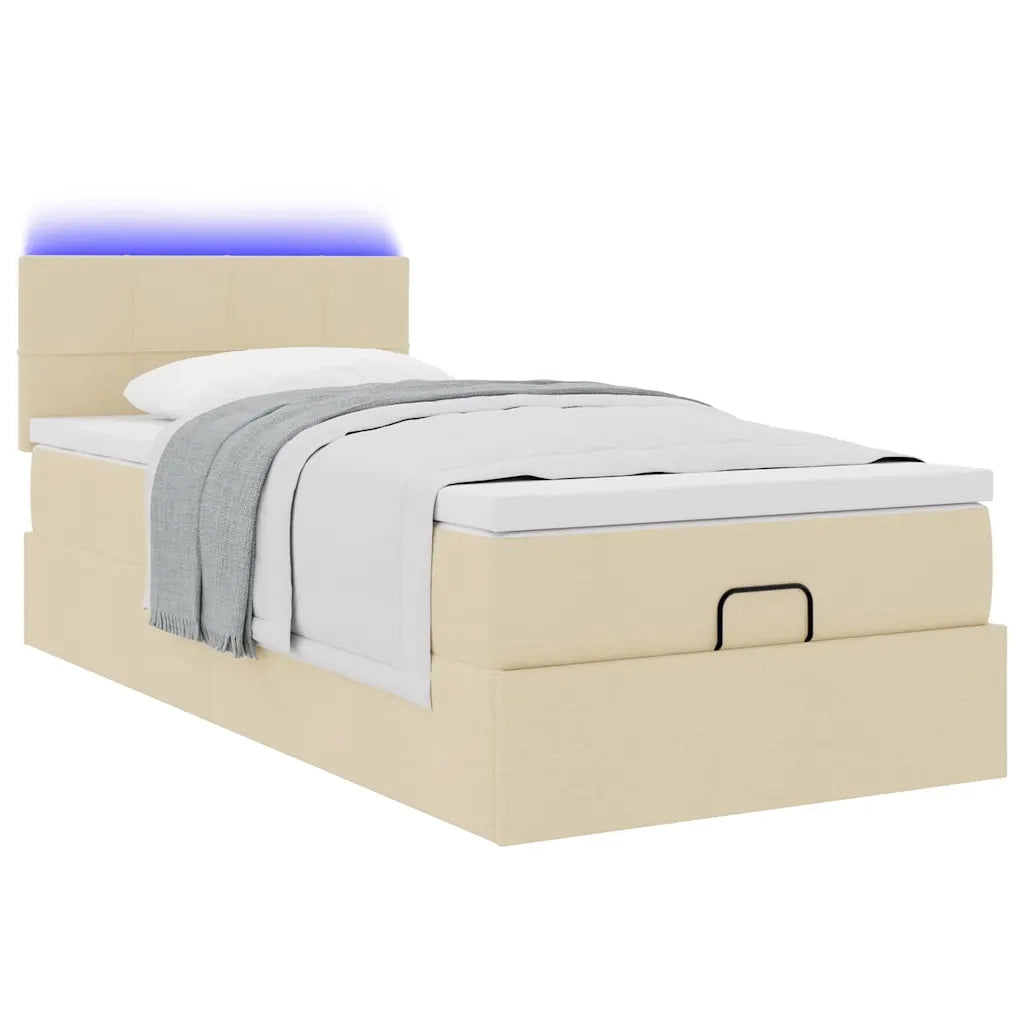 Pouf Letto con Materasso e LED Crema 90x200 cm in Tessuto 3312282
