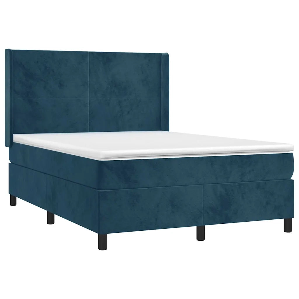 Giroletto a Molle con Materasso Blu Scuro 140x200 cm in Velluto 3132565