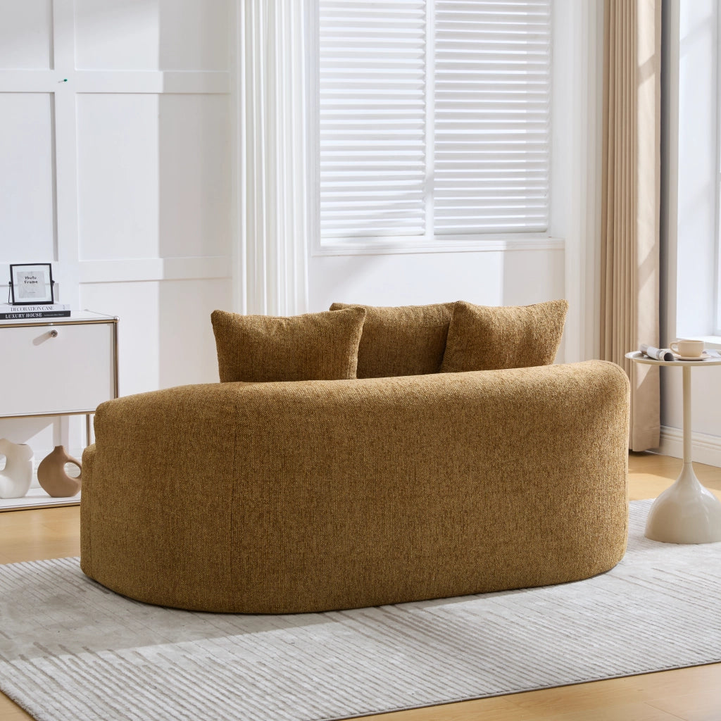 Divano a 2 posti in ciniglia con cuscini extra spessi e seduta profonda, senza montaggio, senape 164 × 92 × 60 cm