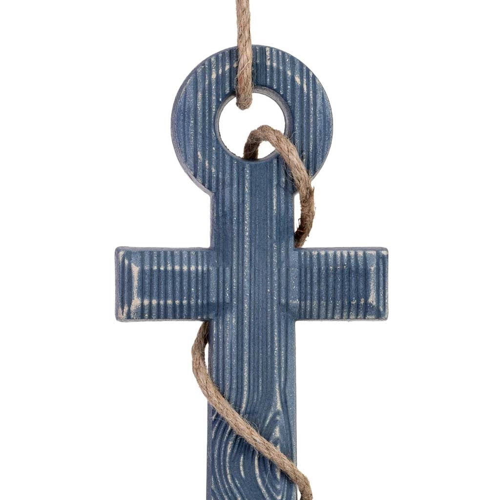 Decorazione a forma di ancora da appendere in legno blu 32x3x52h cm