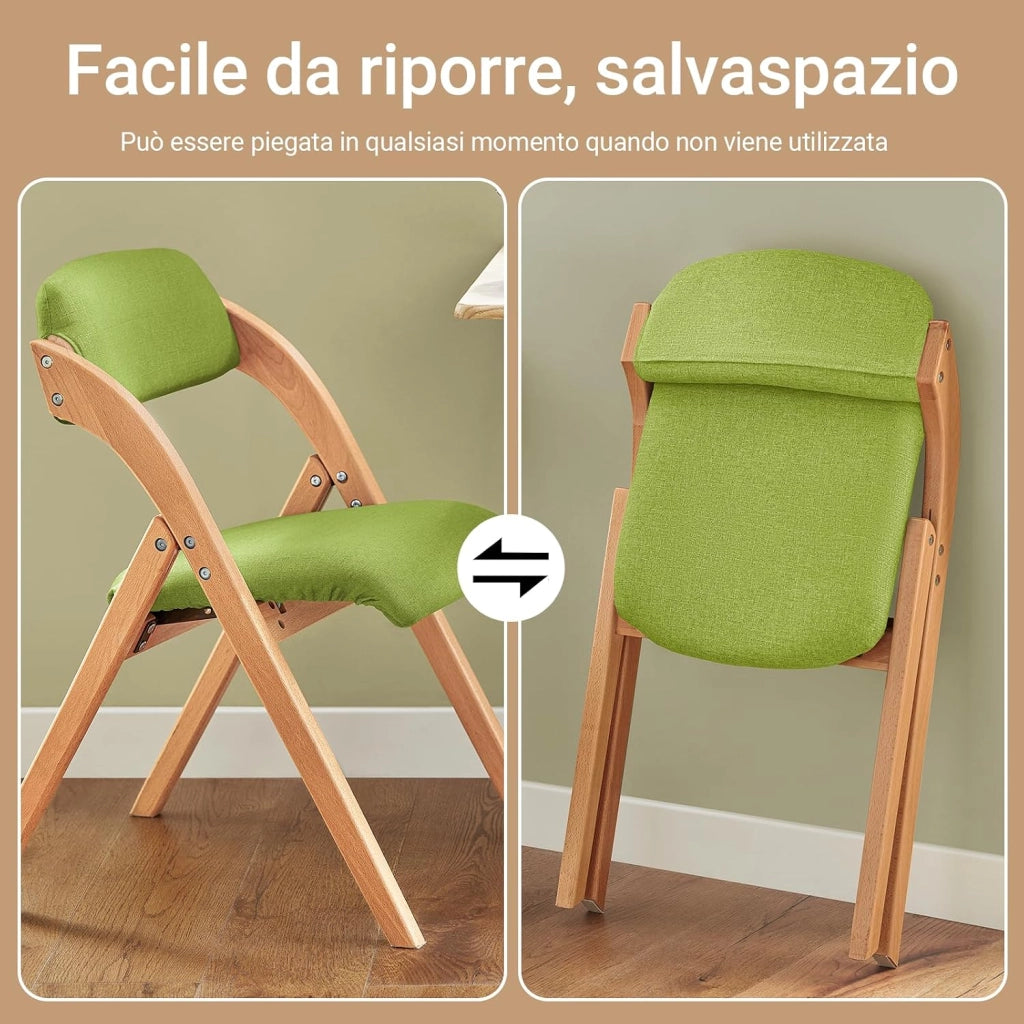 Sedia Pieghevole in Legno – Poltrona Imbottita da Cucina, Sedie da Interno Ufficio, Balcone, Giardino – Sedie Pieghevoli Salvaspazio Richiudibili in Faggio, Verde FST92-GR