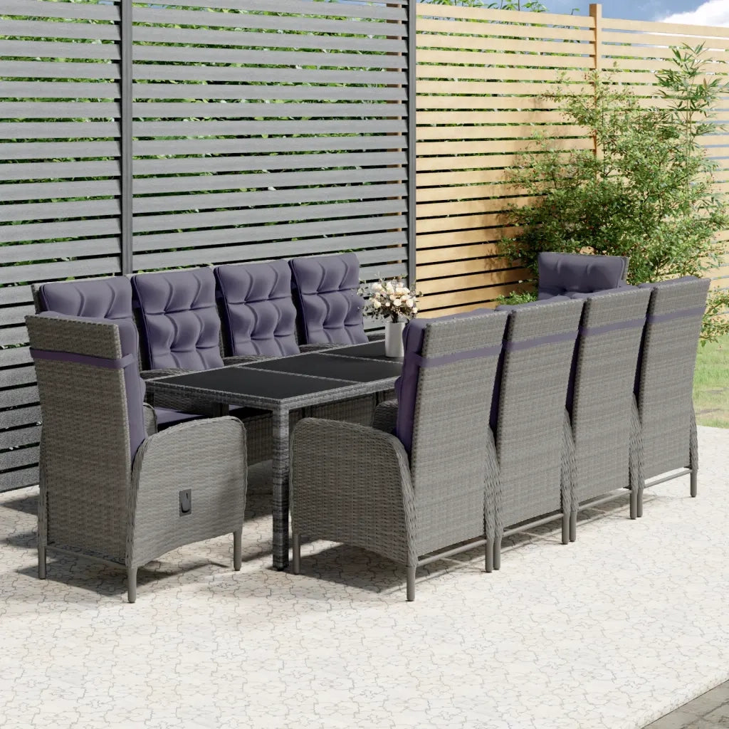 Set da Pranzo per Giardino 11 pz in Polyrattan Grigio cod mxl 43032