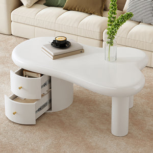 Tavolino-Xylo-Bianco forma irregolare 2 cassetti