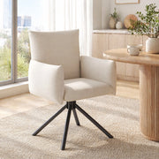 Set di 2 sedie da pranzo girevoli 360° in velluto beige con braccioli imbottiti e gambe in metallo