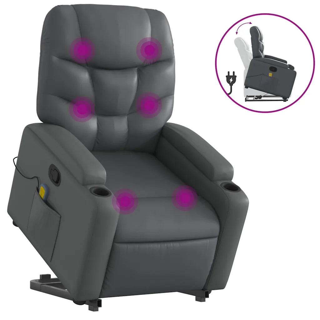 Poltrona | Sedia Relax Alzapersona Reclinabile Massaggio Grigio Similpelle