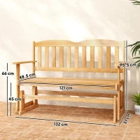 Panchina da Giardino a Dondolo da 2 Posti con Braccioli in Legno di Abete, 132x51x95.5cm, Colore Legno