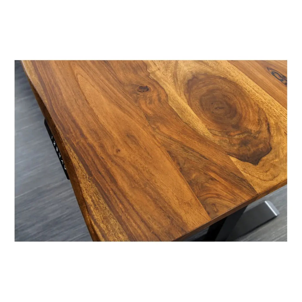 Scrivania elettrica di alta gamma ARKAYA 160 cm in Sheesham massiccio con bordo naturale smussato – Altezza regolabile