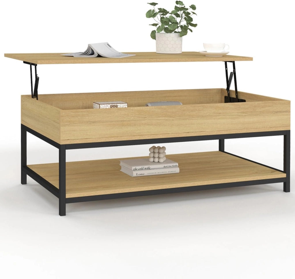 IDMarket - Tavolino DETROIT con piano a sollevamento totale e ripiano inferiore dal design industriale