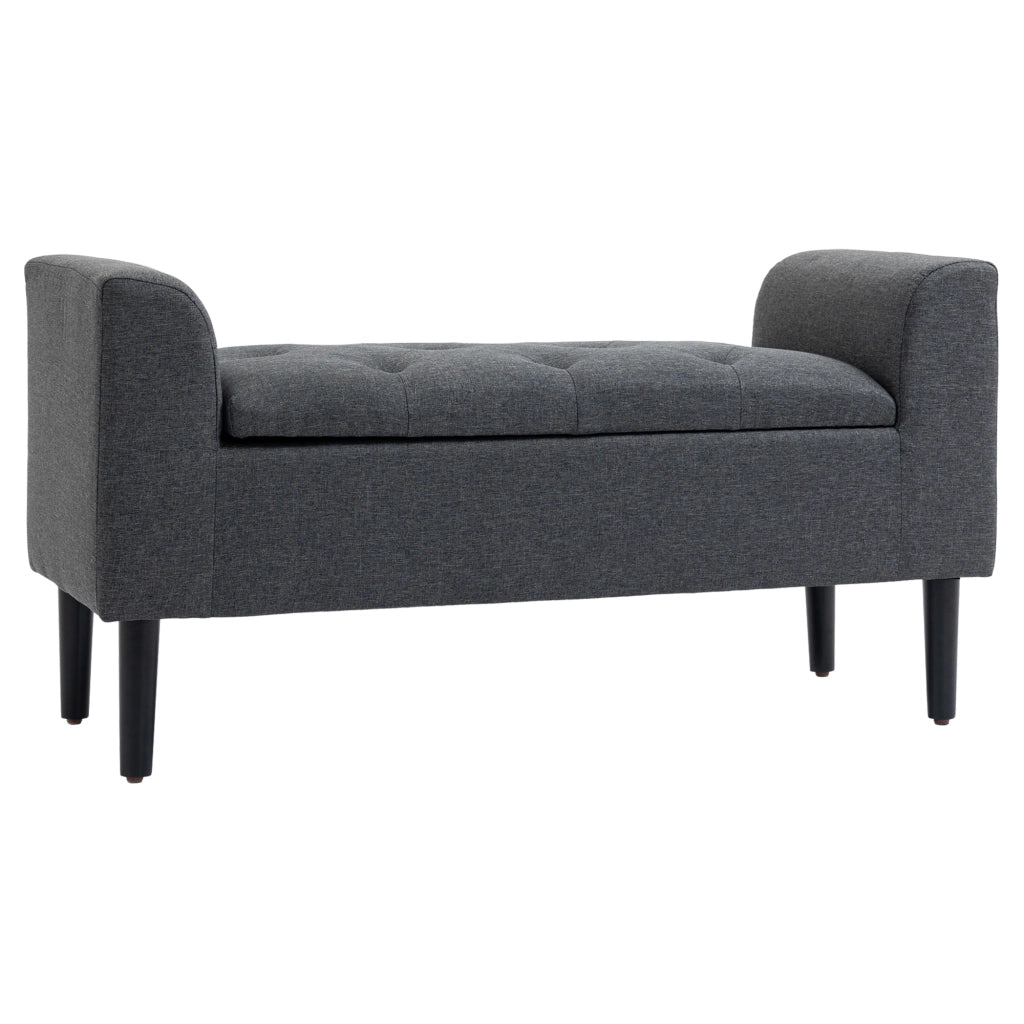 Panca contenitore imbottita in poliestere effetto lino, grigio scuro, 116 x 44 x 58 cm, portata 130 kg