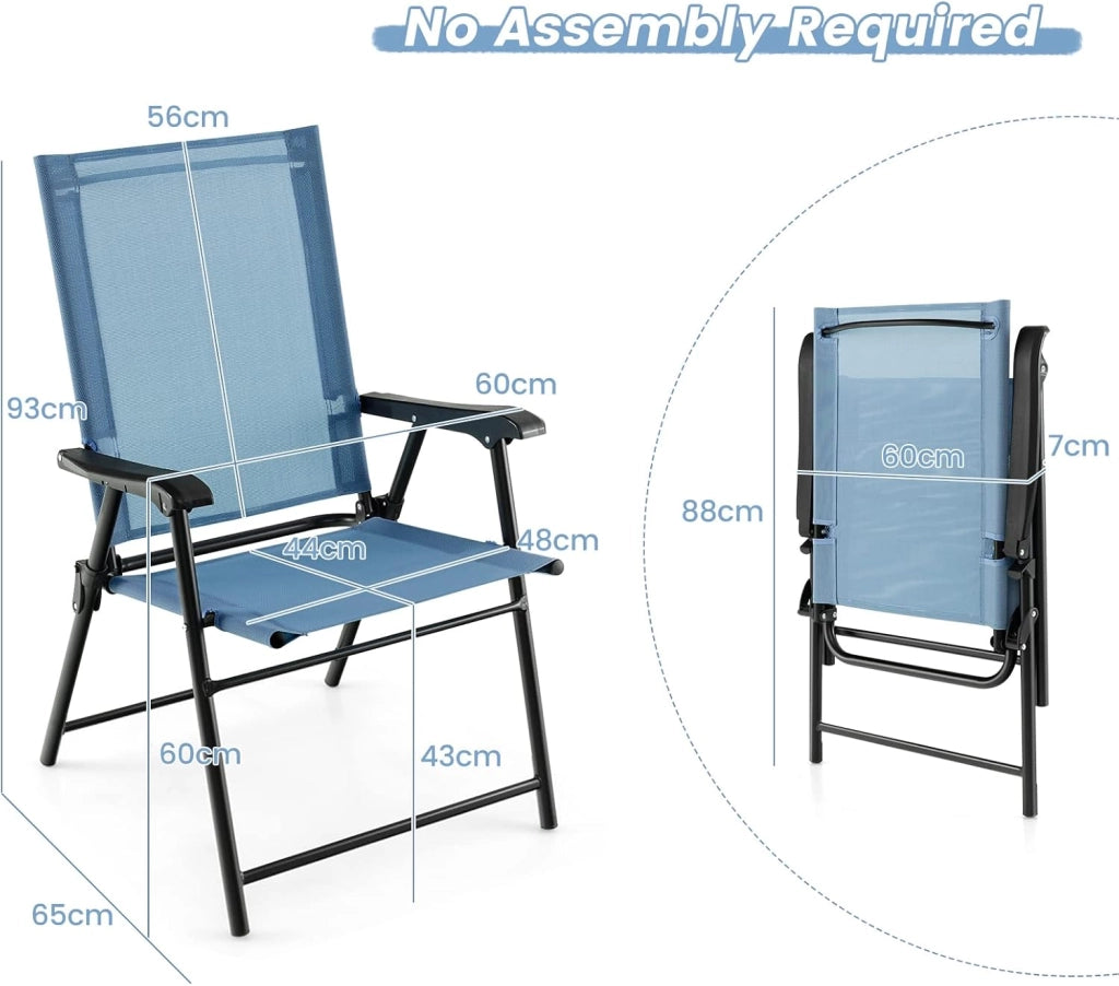 Set di 2 sedie pieghevoli da balcone, portatili, da giardino con schienale, per terrazze, resistenti alle intemperie, pieghevoli, per giardino, balcone, terrazza (blu)