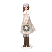 Statua resina bambina con ghirlanda bianco cm 8x12xh31,5