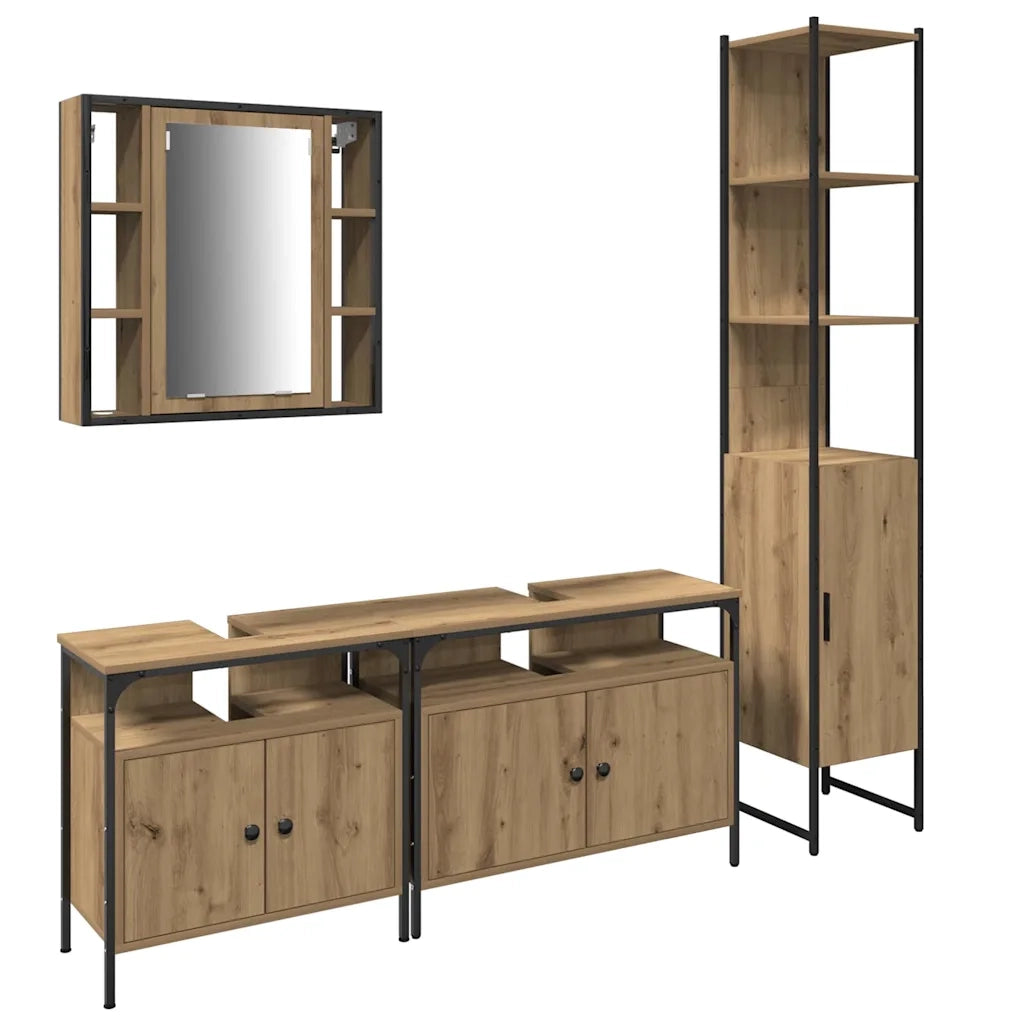 Set di mobili per il bagno con porta 4 pcs Rovere artigianale 3334422