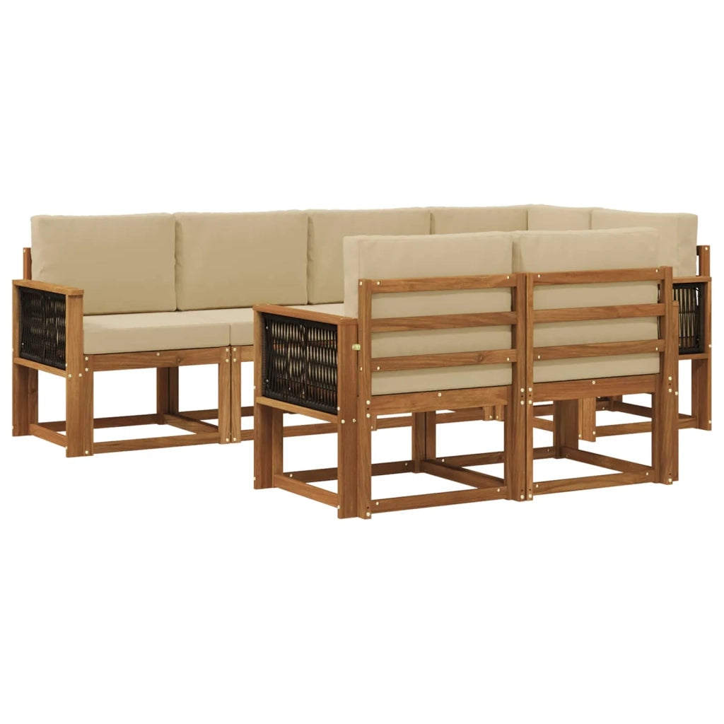 Set di divani da esterno 7 pz Naturale e Beige Poliestere 3385294