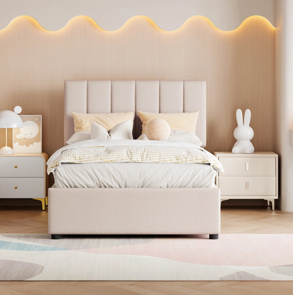 Letto imbottito con contenitore idraulico e struttura robusta 90x200 cm