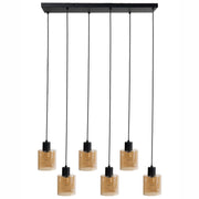 Lampada a sospensione a 6 luci con paralume in vetro e base in metallo nero e beige stile moderno