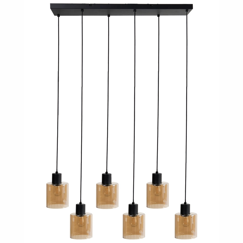 Lampada a sospensione a 6 luci con paralume in vetro e base in metallo nero e beige stile moderno