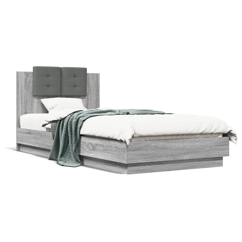 Giroletto con Testiera-Struttura Letto con testiera Grigio Sonoma 90x200cm Legno Multistrato 694178