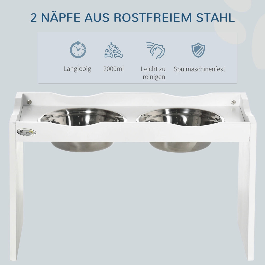Stazione alimentare per cani con 2 ciotole ¨C zephmum ¨C bianco, acciaio inox, 63x30x24 cm