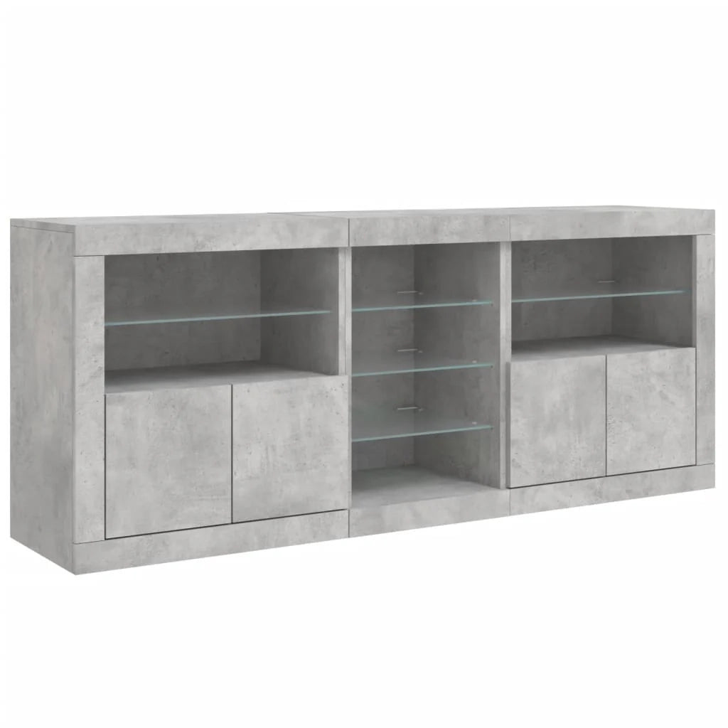 Credenza cassettiera armadio mobile contenitore organizer per cucina soggiorno salotto con luci LED 181,5 x 37 x 67 cm grigio 02_0029987