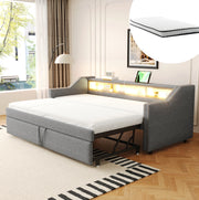 Divano letto estraibile con rete a doghe, vano laterale e ricarica USB