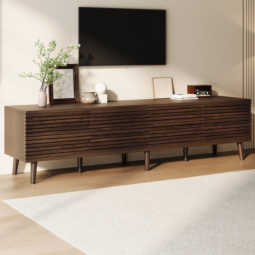 Mobile porta TV con 4 ante e 6 vani aperti, passacavi, per soggiorno, in MDF e truciolare, noce, 180 × 40 × 46 cm