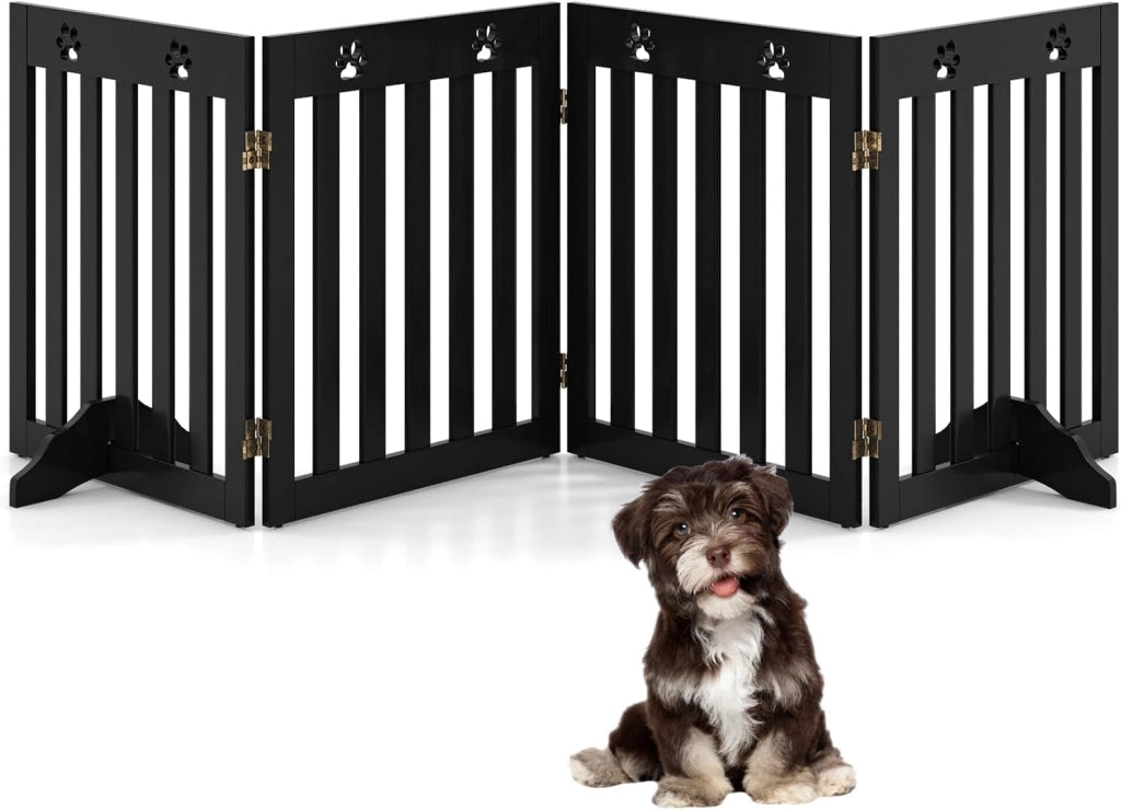 Cancelletto per Cani Pieghevoli 150 x 60 cm, Barriera per Cani in Legno a 3 Pannelli con Piedini Stabili, Recinzione per Scale, Ingressi e Corridoi (Bianco)