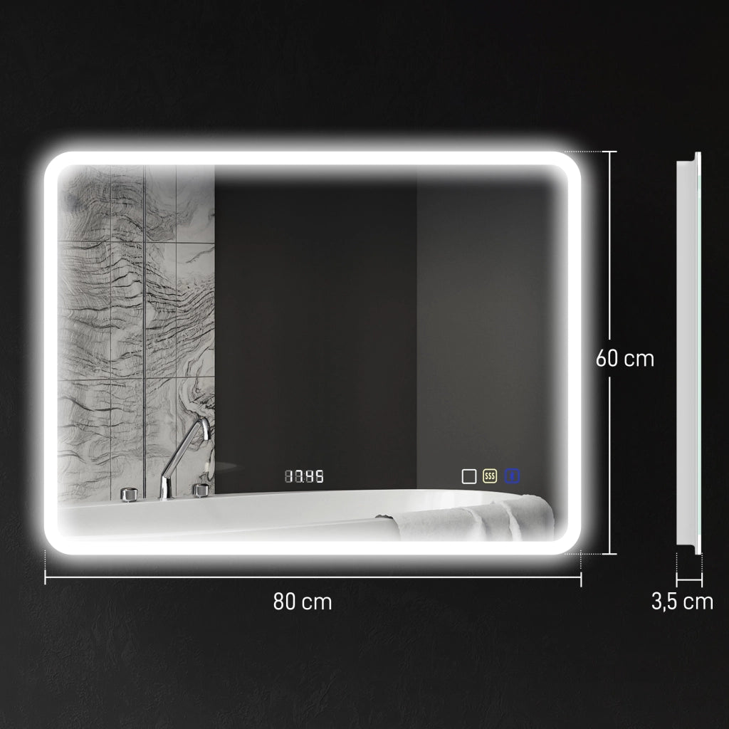 Specchio da Bagno con LED Bluetooth ¨C zephmum ¨C 80x60 cm Antivaho 3 Colori IP44