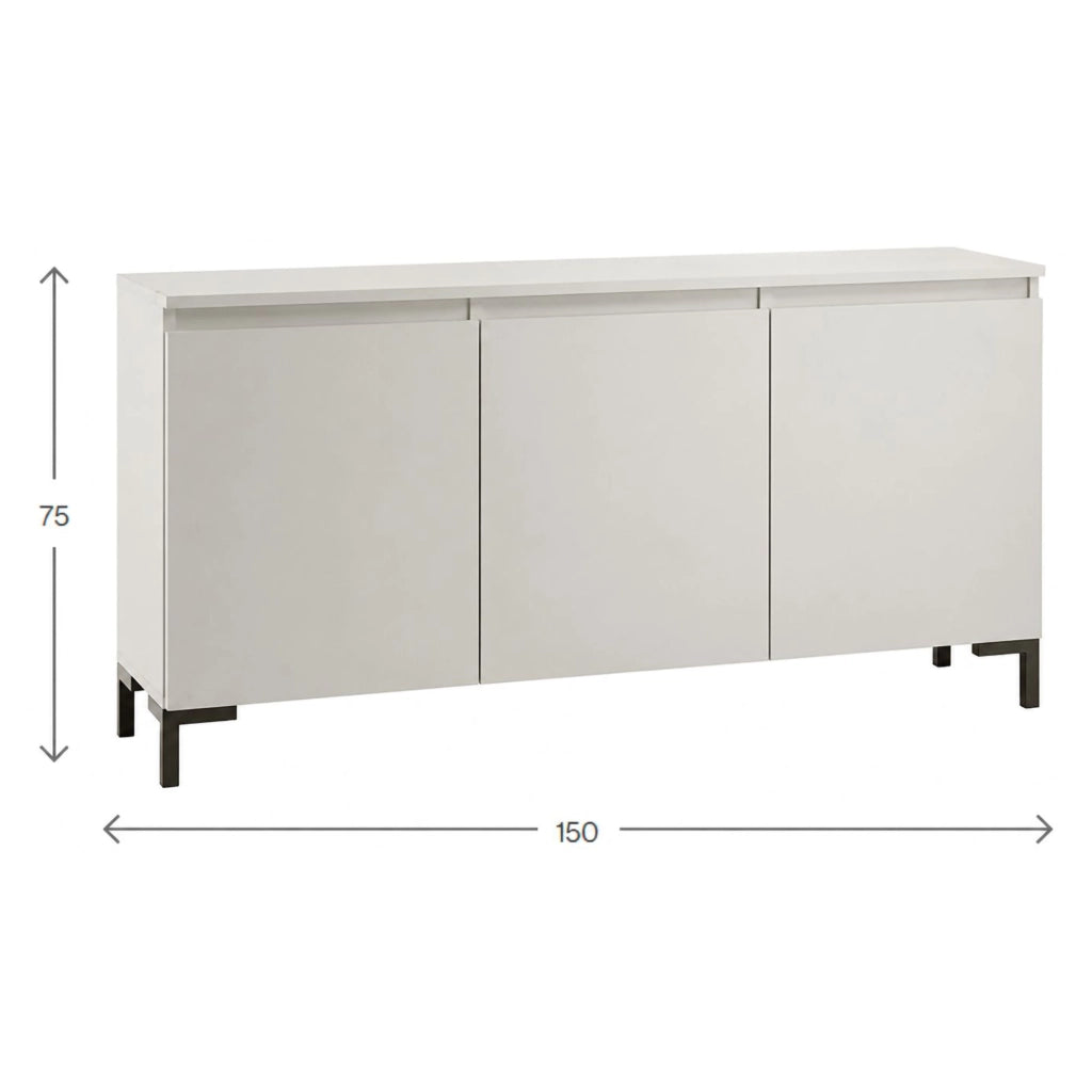 Madia Milarele, Credenza 3 Ripiani Made in Italy, 150x37x75h cm Grigio Chiaro
