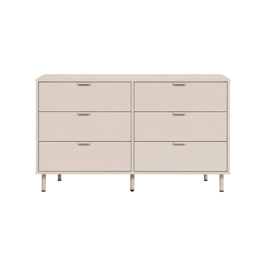 Cassettiera decorativa in legno e metallo, 6 cassetti, beige