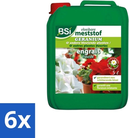 Meststof Liquido per Gerani - Fertilità Elevata e Crescita Rapida - 5 L - Confezione Economica - 6 pezzi