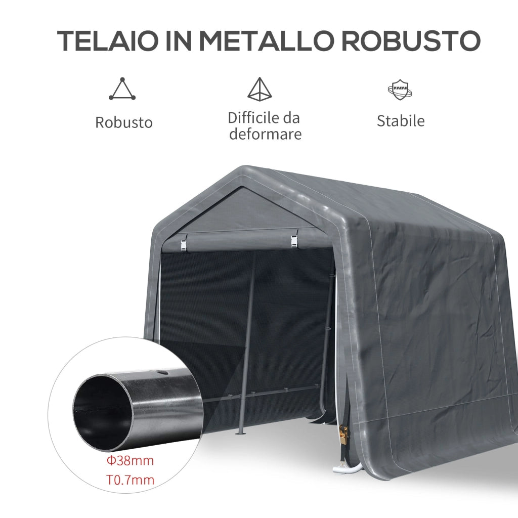 Tenda Garage 240x200x202 cm per Veicoli e Biciclette in Metallo e Tessuto PE Grigio Scuro