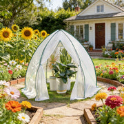 Semenzaio da giardino con struttura conica, porta con zip e rete zanzariera, in acciaio e PE bianco 240 × 200 × 240 cm