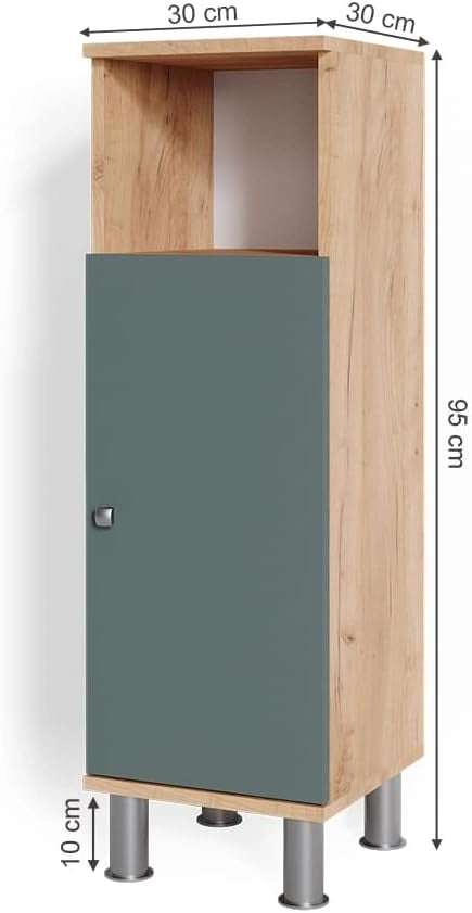 Mobiletto bagno Fynn, Verde, 30 x 95 cm, per la conservazione di accessori da bagno e compatibile con Fynn