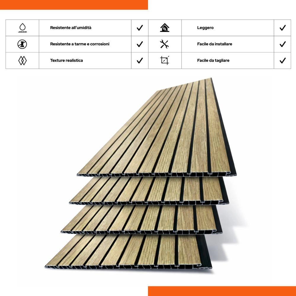 Pannello in PVC con Doghe effetto Legno Rivestimento Murale colore Rovere 30x120 conf 10 Pezzi