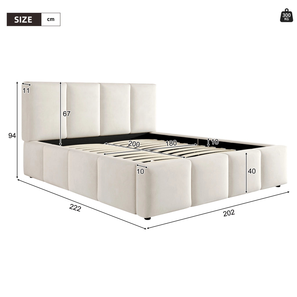 Letto matrimoniale beige in chenille 180x200 cm con rete