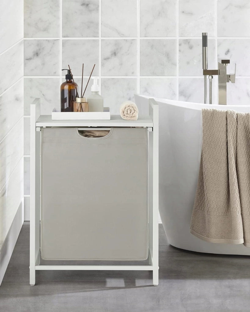 Cesto portabiancheria VALORA, contenitore per biancheria intima, bianco, MDF e acciaio - BLH101W01