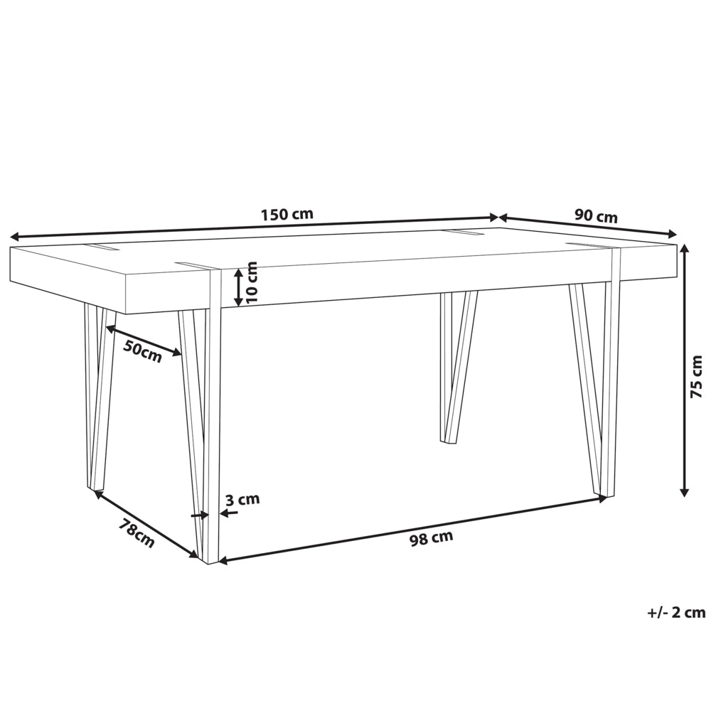 Tavolo da pranzo in MDF effetto cemento con gambe a forcella in metallo Nero 150 x 90 cm stile industriale rettangolare