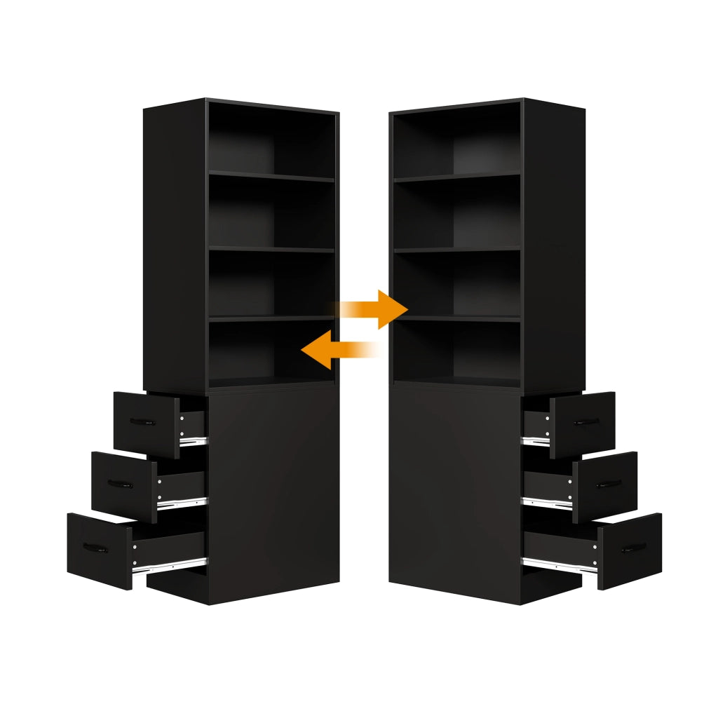 LIBRERIA 180 cm 60x38x180 cm in pannello truciolare nero con 3 cassetti laterali