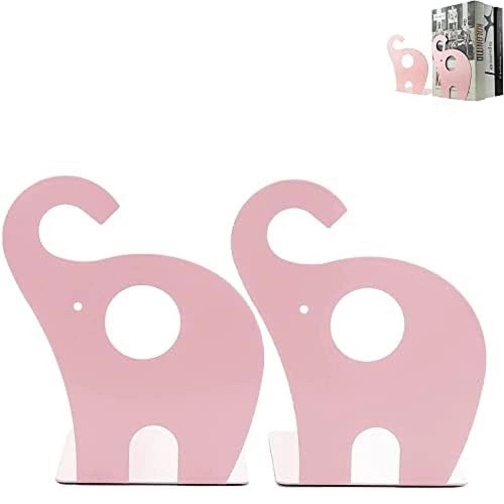 Trade Shop - Set 2 Pezzi Fermalibri Motivo Elefante In Ferro Per Bambini Libri Da 19 X 12 Cm -