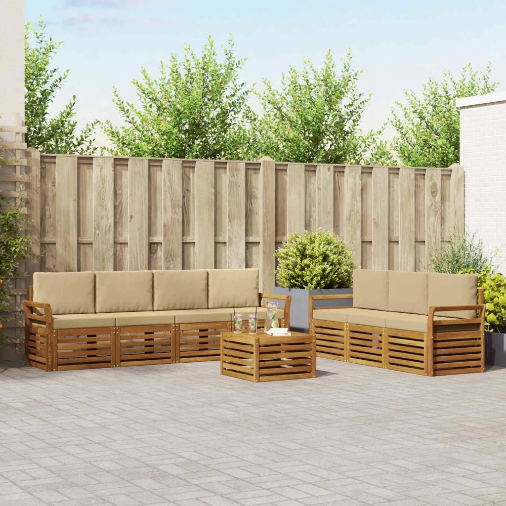 Set divani 8 pcs Naturale e Beige Legno di Acacia Massello 3374493