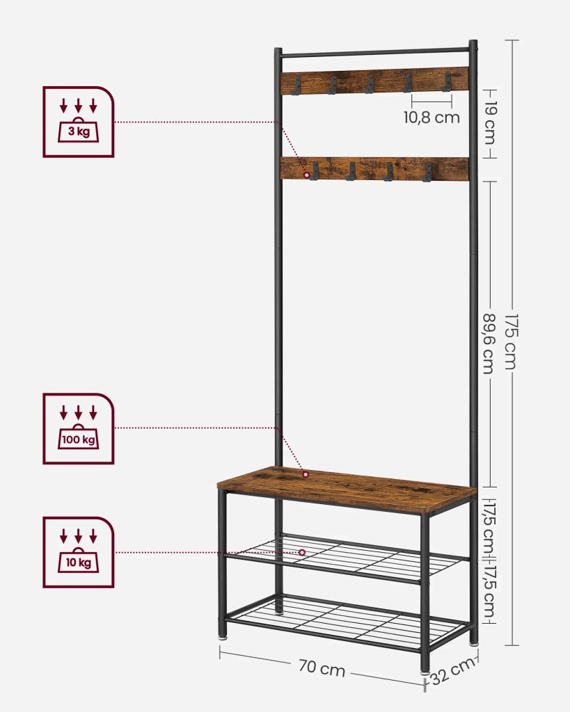 Appendiabiti da ingresso 70 x 32 x 175 cm marrone 12_0003794