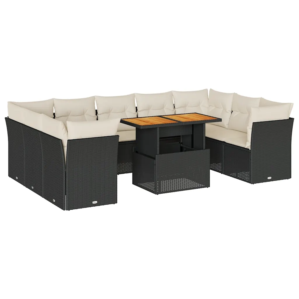 vidaXL Set Divani da Giardino 10pz con Cuscini in Polyrattan Nero